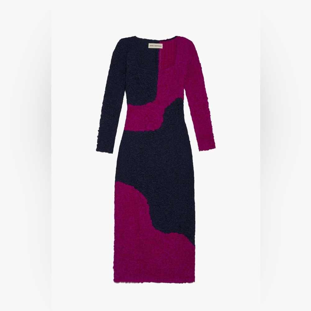 Mara Hoffman Amy Popcorn Dress Abstract Navy Fuchsia Bodycon Colorblock Designer - Picture 5 of 16